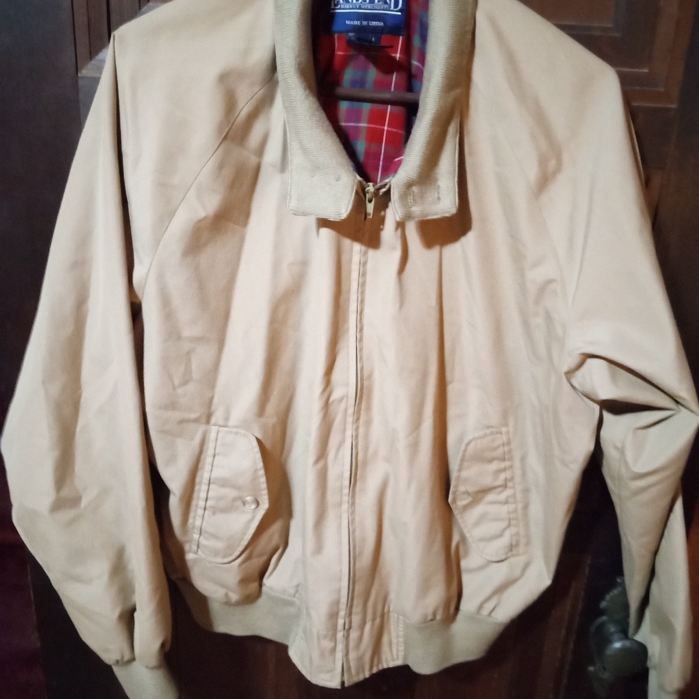 Lands End Classic Tan Jacket Size XL Full Zip Light Weight